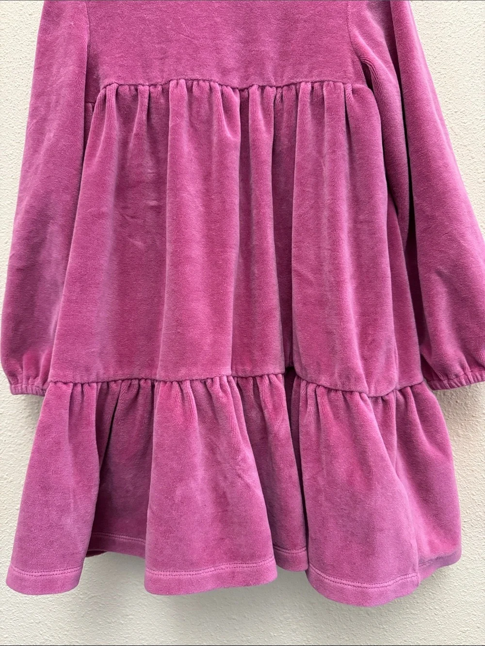 Mini Boden Girls' Velvet Long-Sleeve Tiered Dress In Pink Rose Size 7-8Y